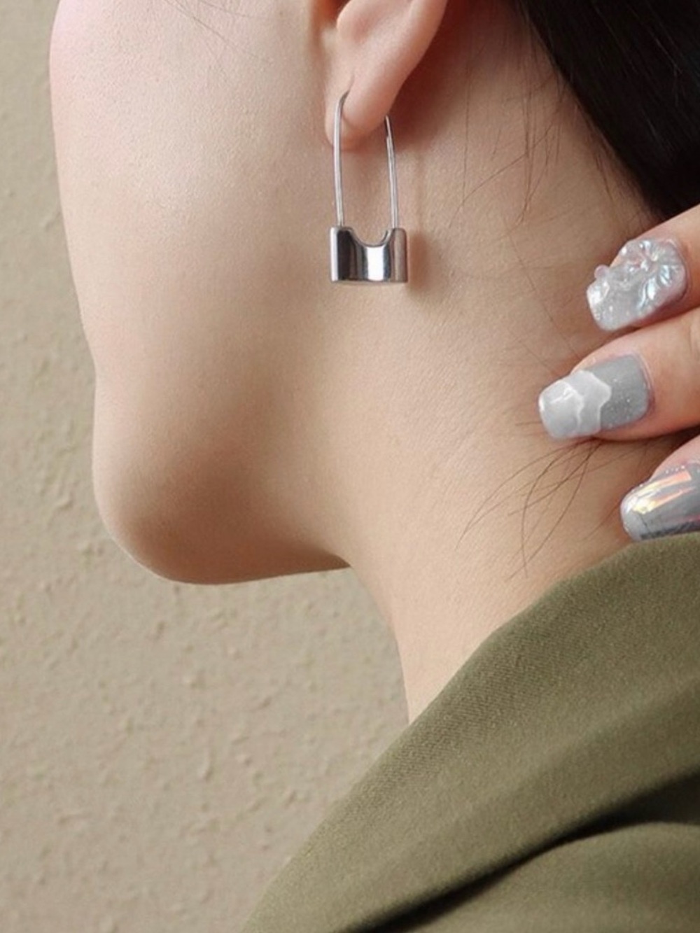 18K White Gold Plated Safety Pin Earrings - Picture 3 of 3